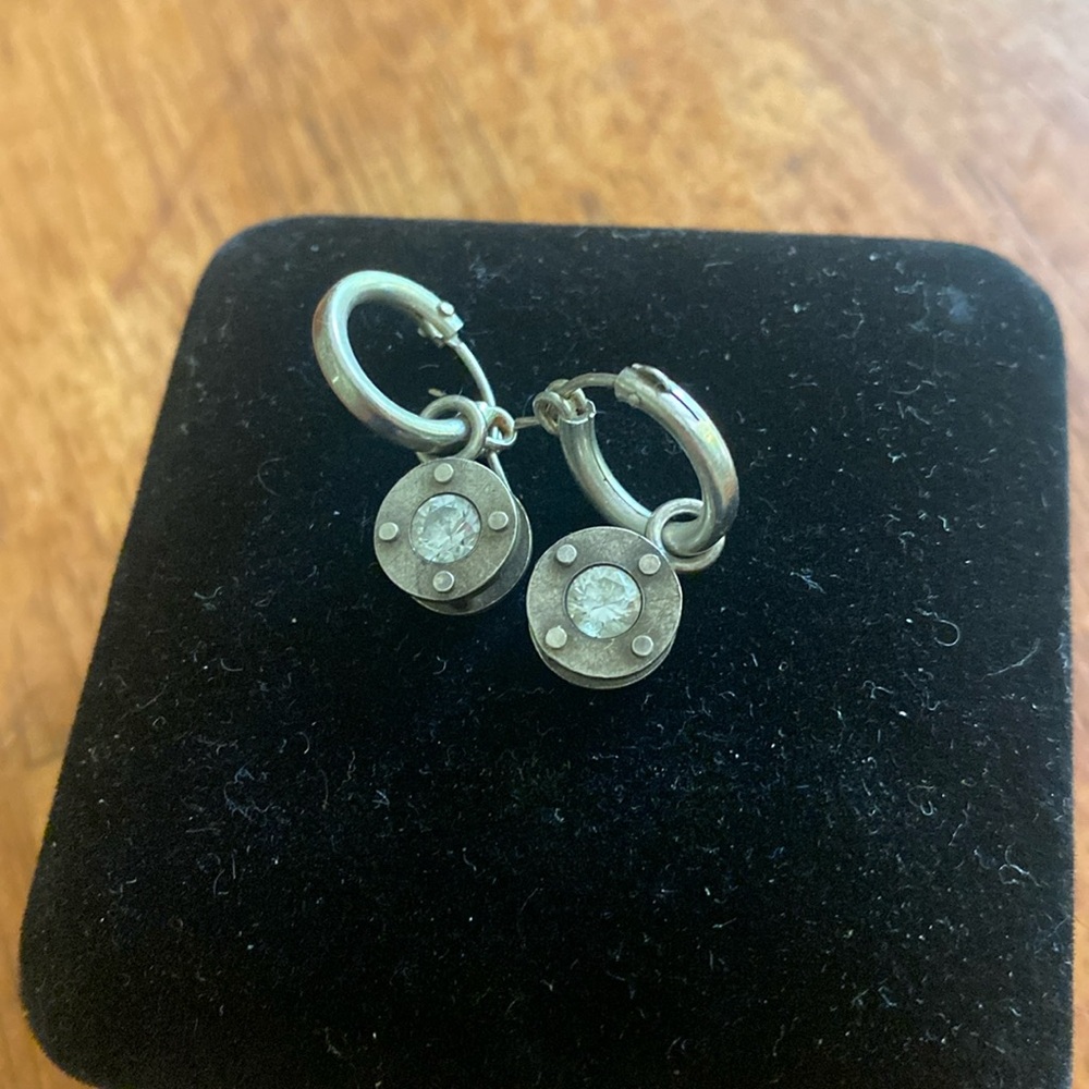 Silver lever back earrings with crystals